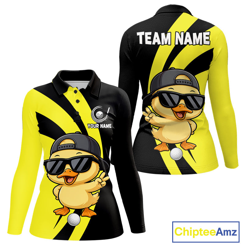 Funny Duck Golfer Polo, Custom Name Team Golf Shirt, Golf Top