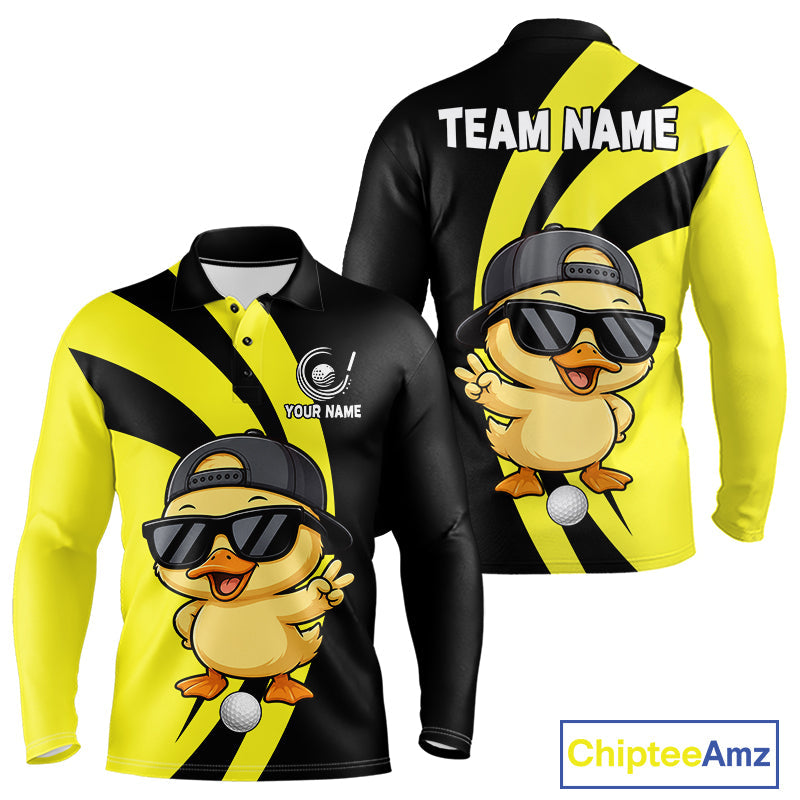 Funny Duck Golfer Polo, Custom Name Team Golf Shirt, Golf Top