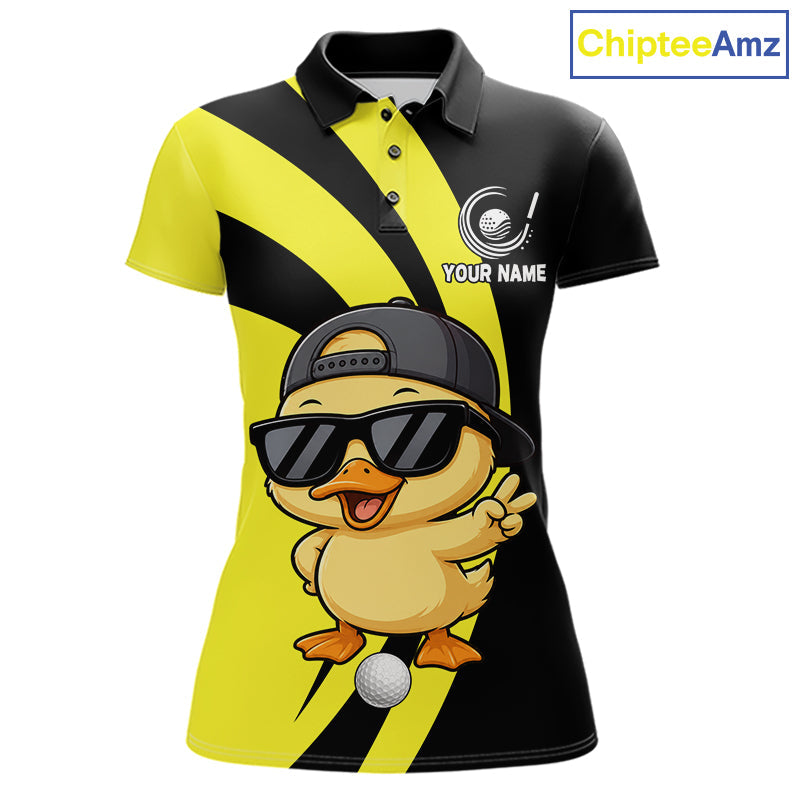 Funny Duck Golfer Polo, Custom Name Team Golf Shirt, Golf Top