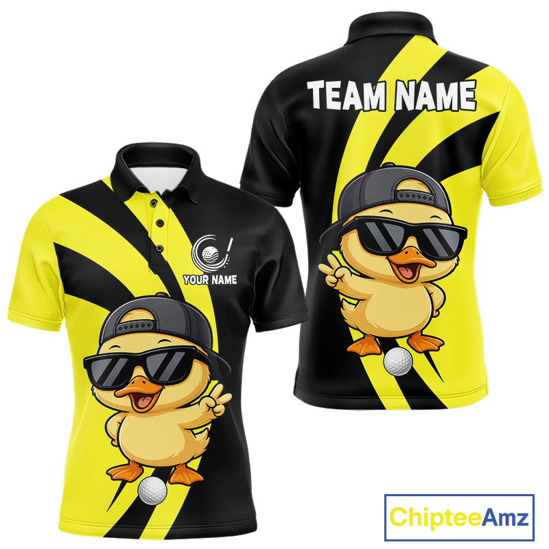 Funny Duck Golfer Polo, Custom Name Team Golf Shirt, Golf Top