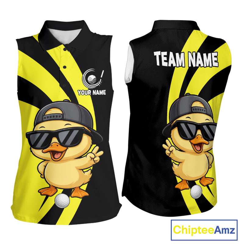 Funny Duck Golfer Polo, Custom Name Team Sleeveless Golf Shirt, Golf Top
