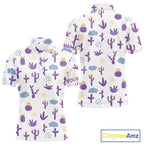 Custom Purple Cactus Golf Polo Shirt - Personalized Desert Pattern Performance Golf Jersey