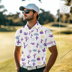 Custom Purple Cactus Golf Polo Shirt - Personalized Desert Pattern Performance Golf Jersey