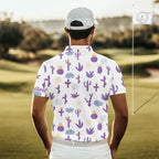 Custom Purple Cactus Golf Polo Shirt - Personalized Desert Pattern Performance Golf Jersey