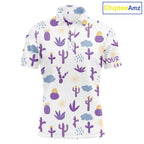 Custom Purple Cactus Golf Polo Shirt - Personalized Desert Pattern Performance Golf Jersey