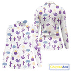 Custom Purple Cactus 's Golf Polo Shirt - Personalized Desert Pattern Performance Golf Jersey