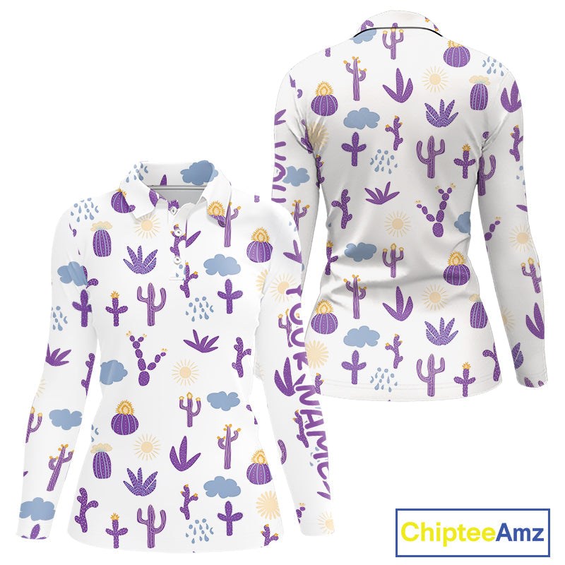 Custom Purple Cactus 's Golf Polo Shirt - Personalized Desert Pattern Performance Golf Jersey