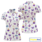 Custom Purple Cactus 's Golf Polo Shirt - Personalized Desert Pattern Performance Golf Jersey