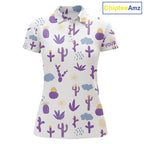 Custom Purple Cactus 's Golf Polo Shirt - Personalized Desert Pattern Performance Golf Jersey