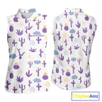 Custom Purple Cactus 's Sleeveless Golf Polo Shirt - Personalized Desert Pattern Performance Golf Jersey