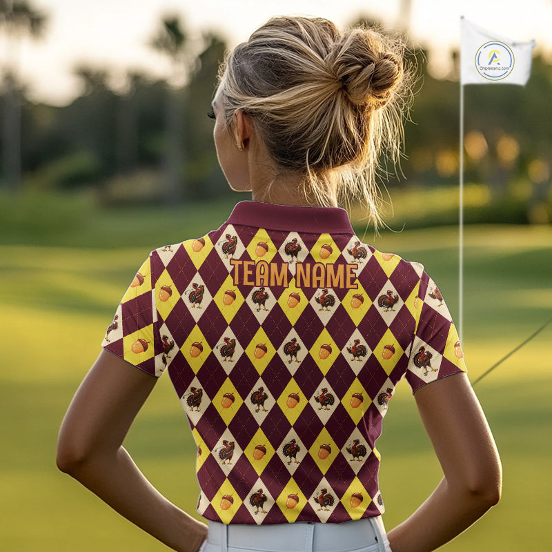 Turkey Golf Shirt, Thanksgiving Argyle Golf Top, Custom Name Golf Shirt