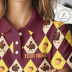 Turkey Golf Shirt, Thanksgiving Argyle Golf Top, Custom Name Golf Shirt
