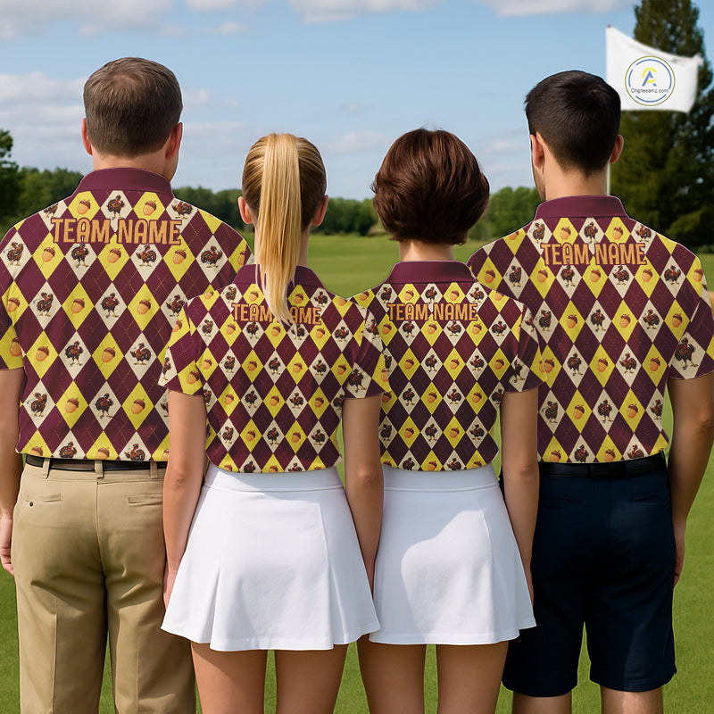 Turkey Golf Shirt, Thanksgiving Argyle Golf Top, Custom Name Golf Shirt