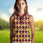 Turkey Sleeveless Golf Shirt, Thanksgiving Argyle Golf Top, Custom Name Golf Shirt