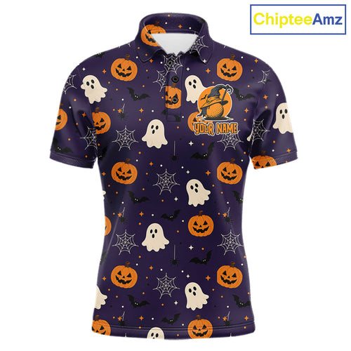 Funny Halloween Ghost Pumpkin Golf Polo Shirt Custom Name Personalized Team Golf Jersey