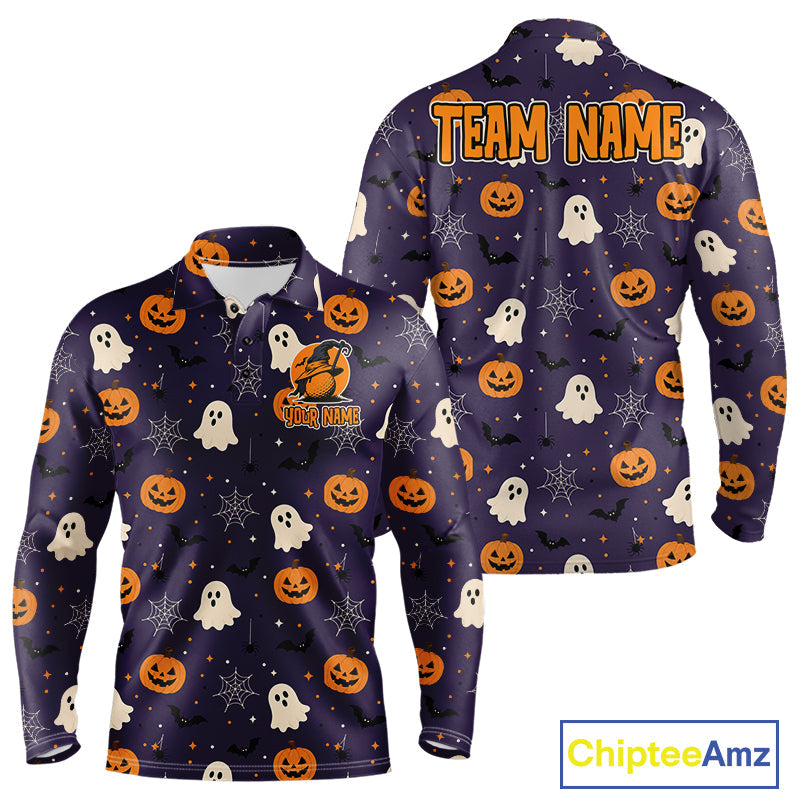 Funny Halloween Ghost Pumpkin Golf Polo Shirt Custom Name Personalized Team Golf Jersey