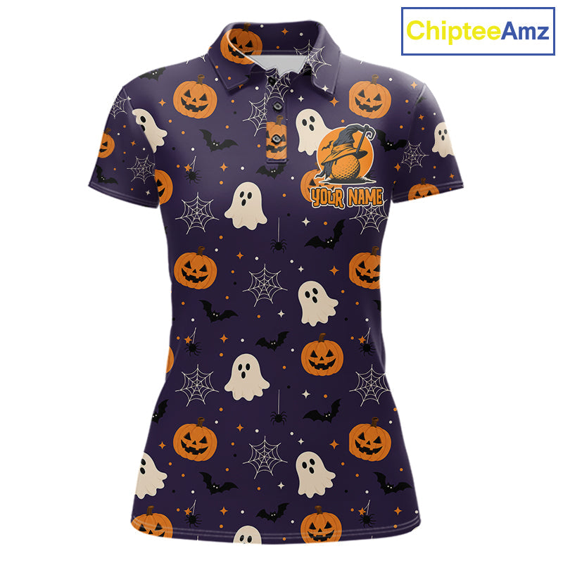 Funny Halloween Ghost Pumpkin Golf Polo Shirt Custom Name Personalized Team Golf Jersey