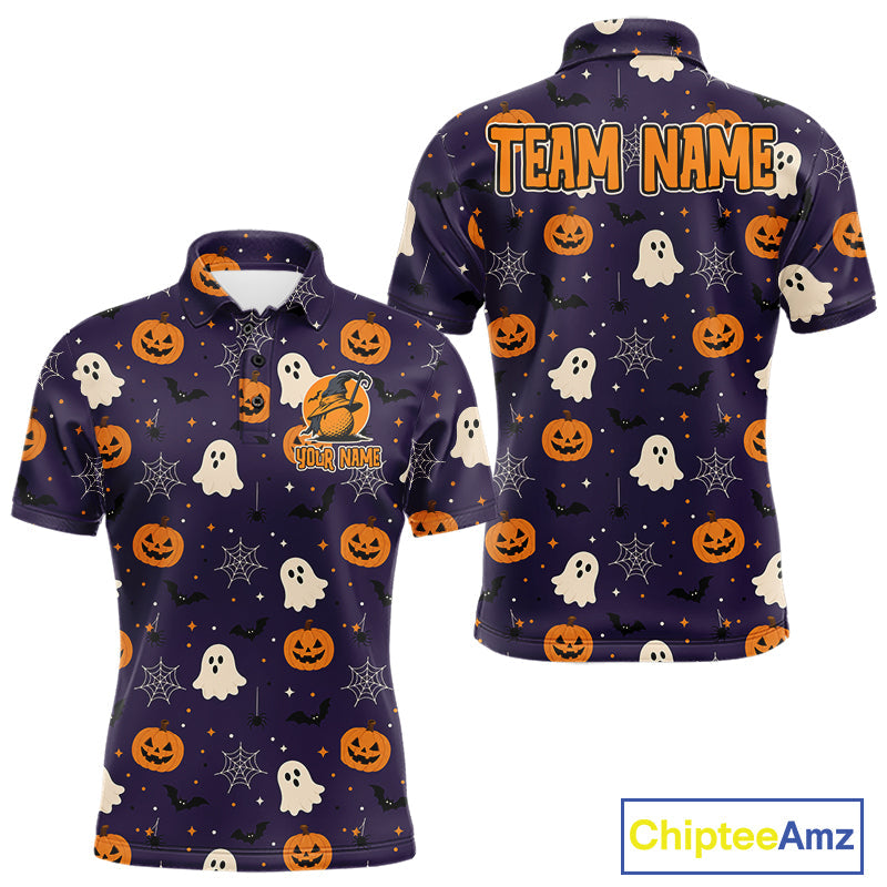 Funny Halloween Ghost Pumpkin Golf Polo Shirt Custom Name Personalized Team Golf Jersey