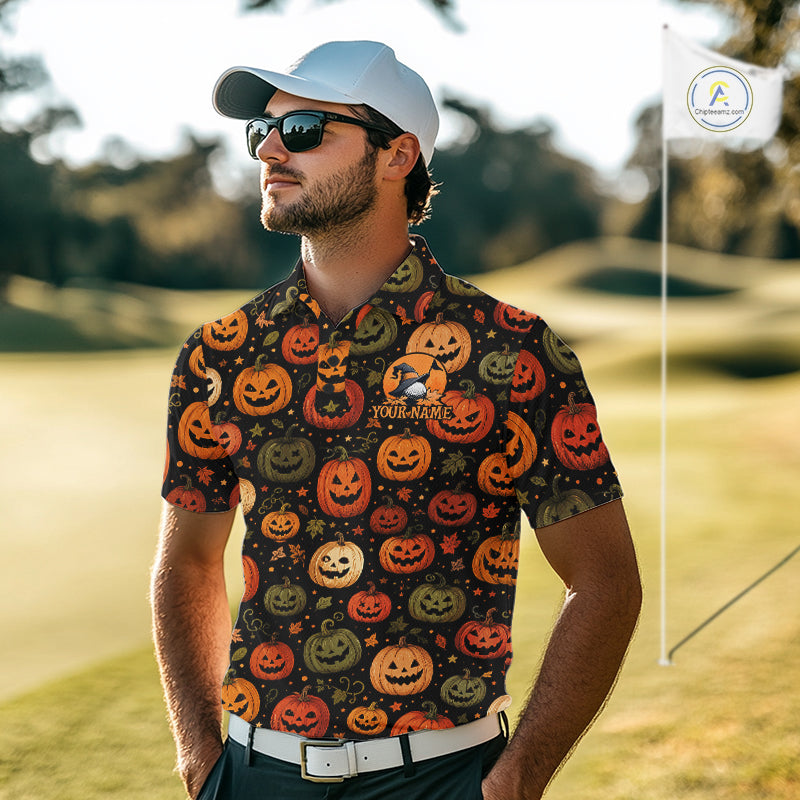 Halloween Seamless With Pumpkin, Golf Polos Funny Golf Tops Golf Gifts