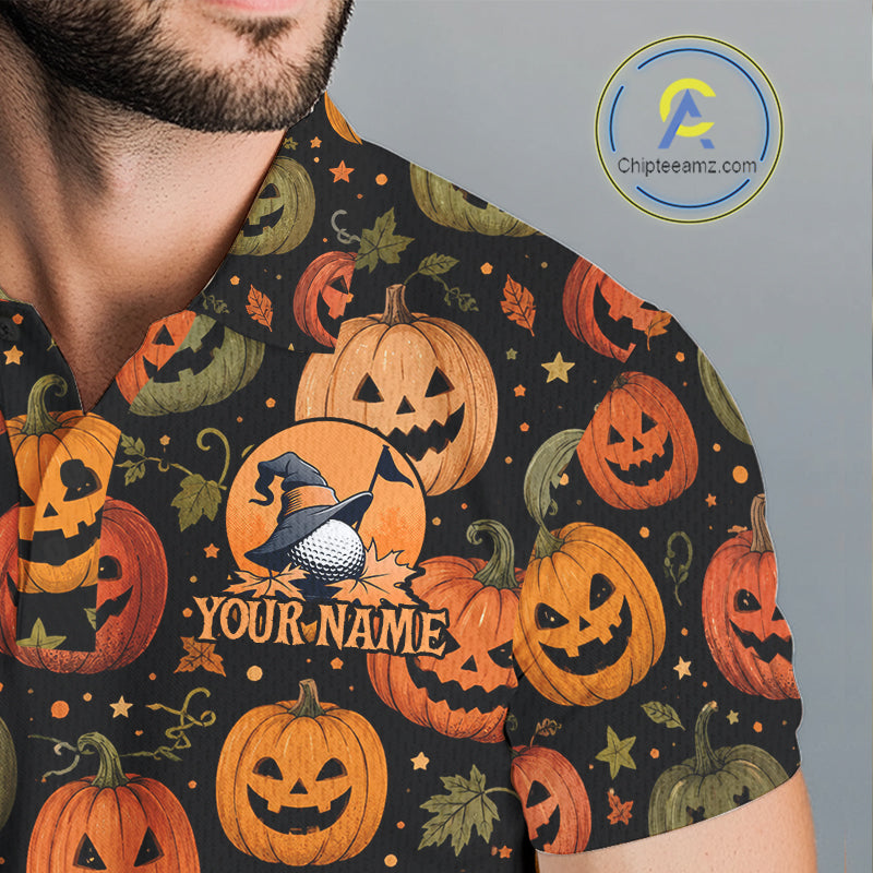 Halloween Seamless With Pumpkin, Golf Polos Funny Golf Tops Golf Gifts