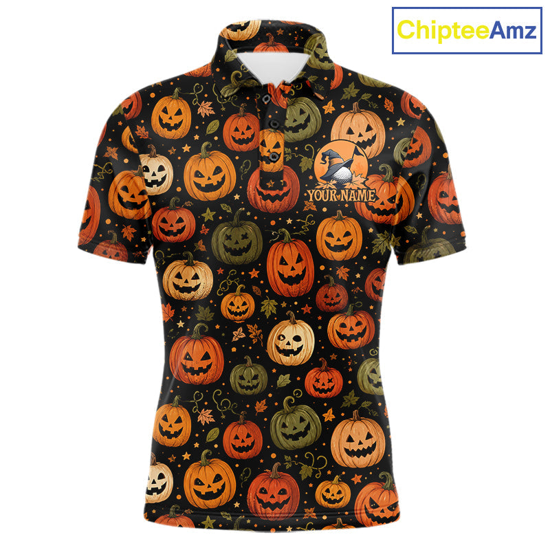 Halloween Seamless With Pumpkin, Golf Polos Funny Golf Tops Golf Gifts