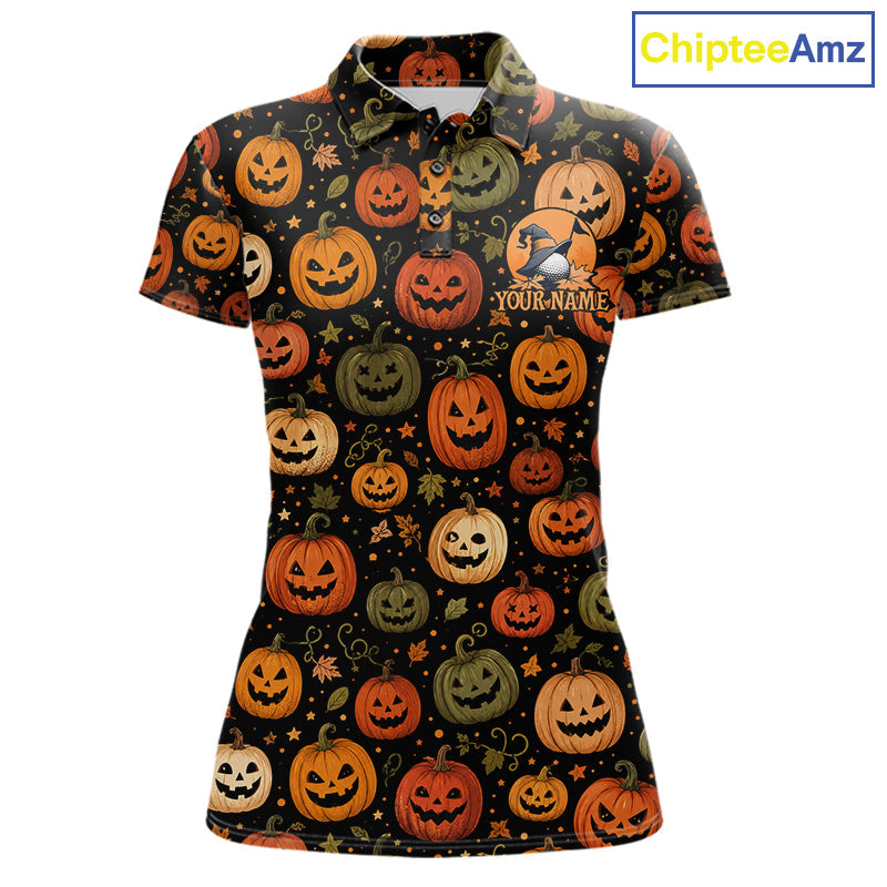 Halloween Seamless With Pumpkin, Golf Polos Funny Golf Tops Golf Gifts