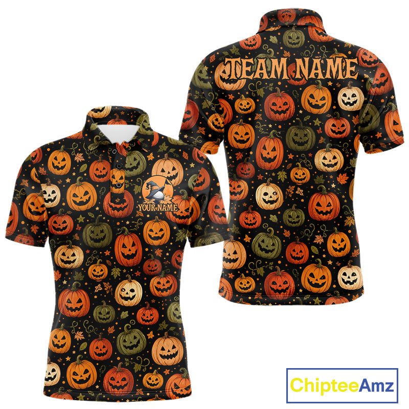 Halloween Seamless With Pumpkin, Golf Polos Funny Golf Tops Golf Gifts