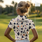 Vintage Witch Halloween Seamless Pattern Golf Polo, Spooky Cauldron Cat And Pumpkin Golf Top