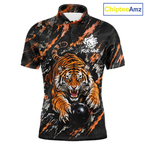 Custom Tiger Bowling Polo Shirt, Personalized Tiger And Bowling Ball Team Name Polo, Bowling Jersey