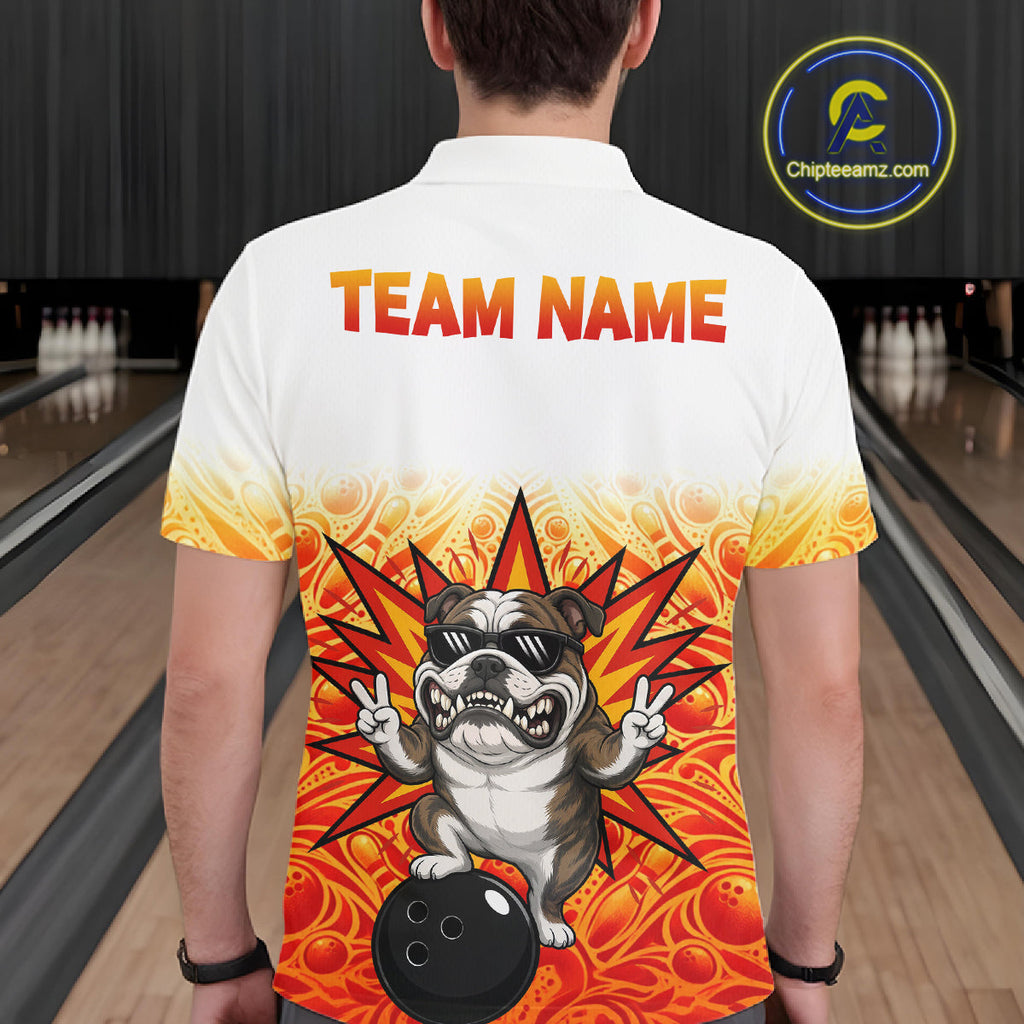 Custom Name Bulldog Bowling Polo Shirt, Funny Dog Apparel, Personalized Team Bowling Shirt