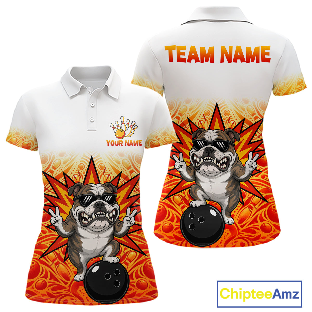 Custom Name Bulldog Bowling Polo Shirt, Funny Dog Apparel, Personalized Team Bowling Shirt