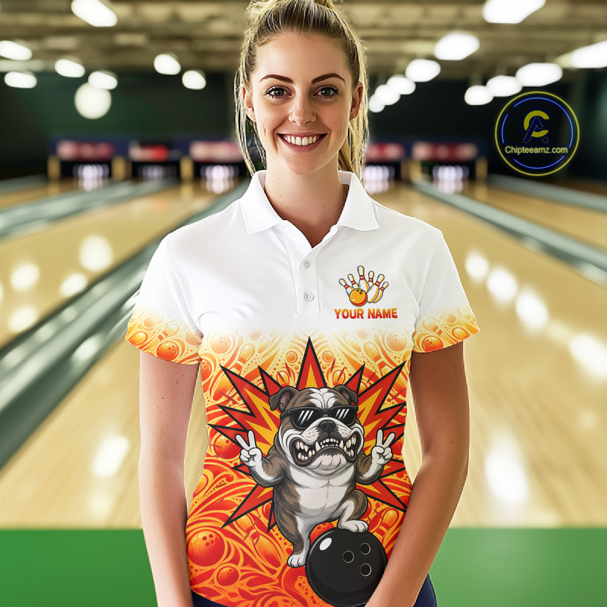Custom Name Bulldog Bowling Polo Shirt, Funny Dog Apparel, Personalized Team Bowling Shirt