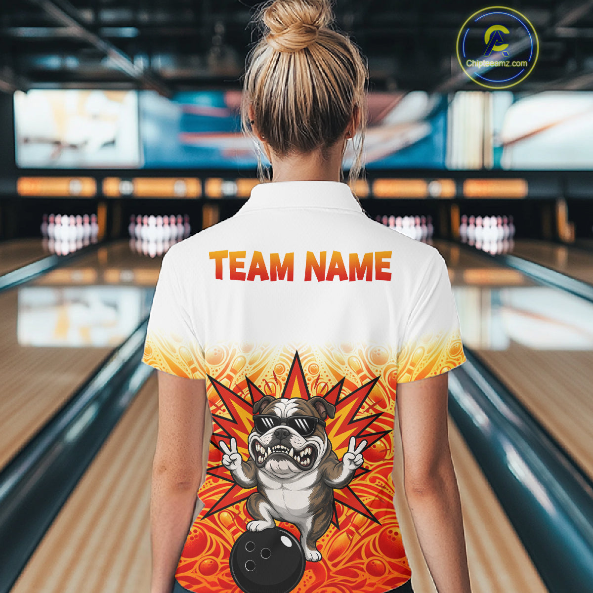 Custom Name Bulldog Bowling Polo Shirt, Funny Dog Apparel, Personalized Team Bowling Shirt