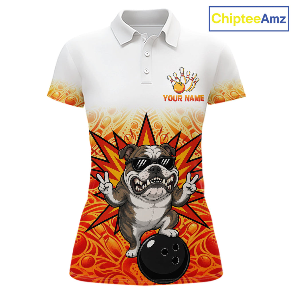 Custom Name Bulldog Bowling Polo Shirt, Funny Dog Apparel, Personalized Team Bowling Shirt