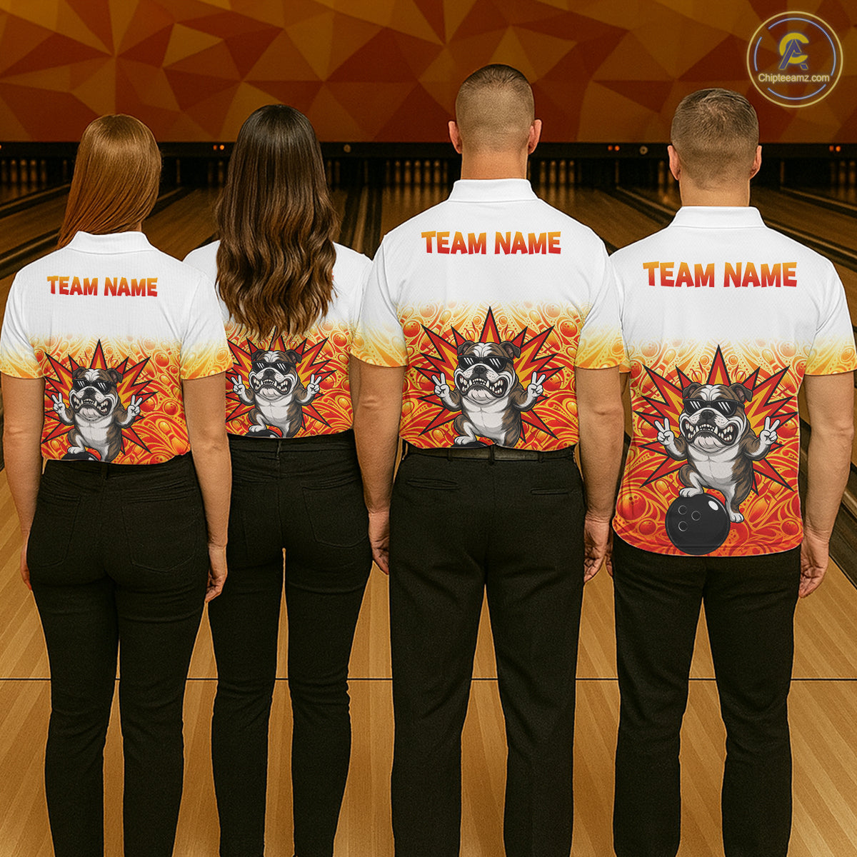 Custom Name Bulldog Bowling Polo Shirt, Funny Dog Apparel, Personalized Team Bowling Shirt