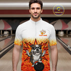 Custom Name Bulldog Bowling Polo Shirt, Funny Dog Apparel, Personalized Team Bowling Shirt