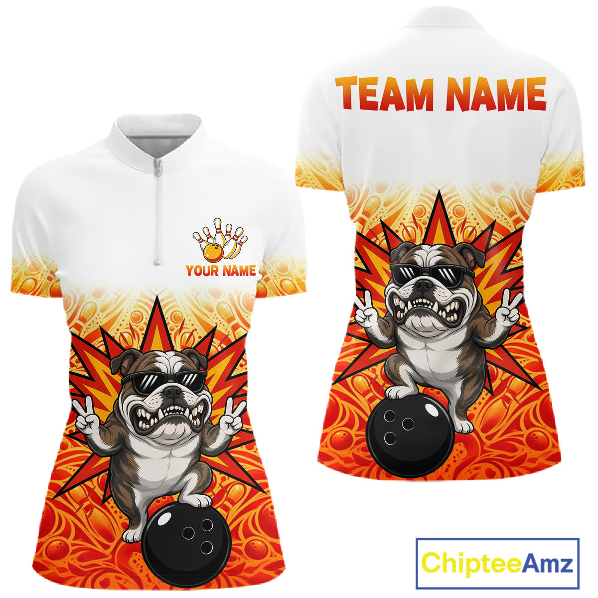 Custom Name Bulldog Bowling Polo Shirt, Funny Dog Apparel, Personalized Team Bowling Shirt