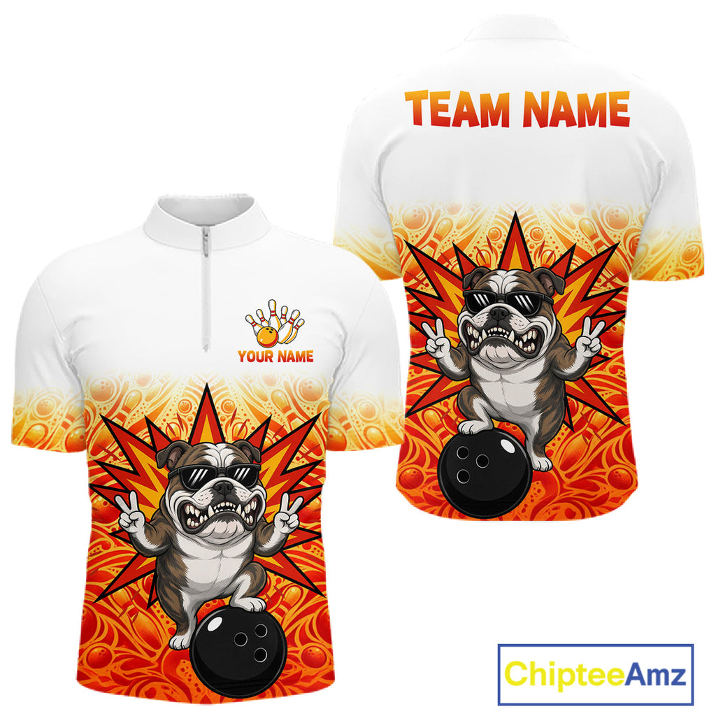 Custom Name Bulldog Bowling Polo Shirt, Funny Dog Apparel, Personalized Team Bowling Shirt