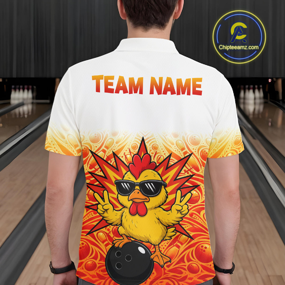 Custom Name Chicken Bowling Polo Shirt, Funny Chicken Apparel, Personalized Team Bowling Shirt