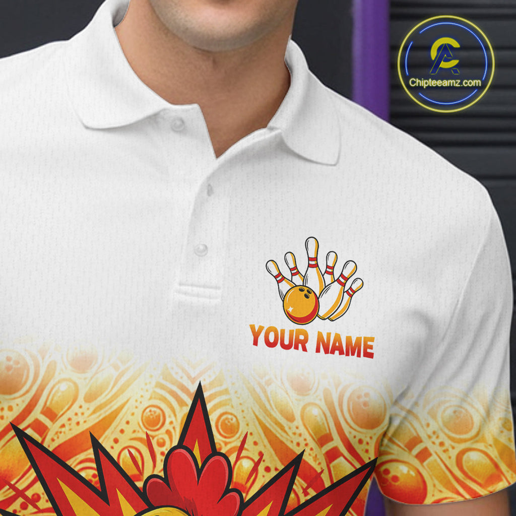 Custom Name Chicken Bowling Polo Shirt, Funny Chicken Apparel, Personalized Team Bowling Shirt
