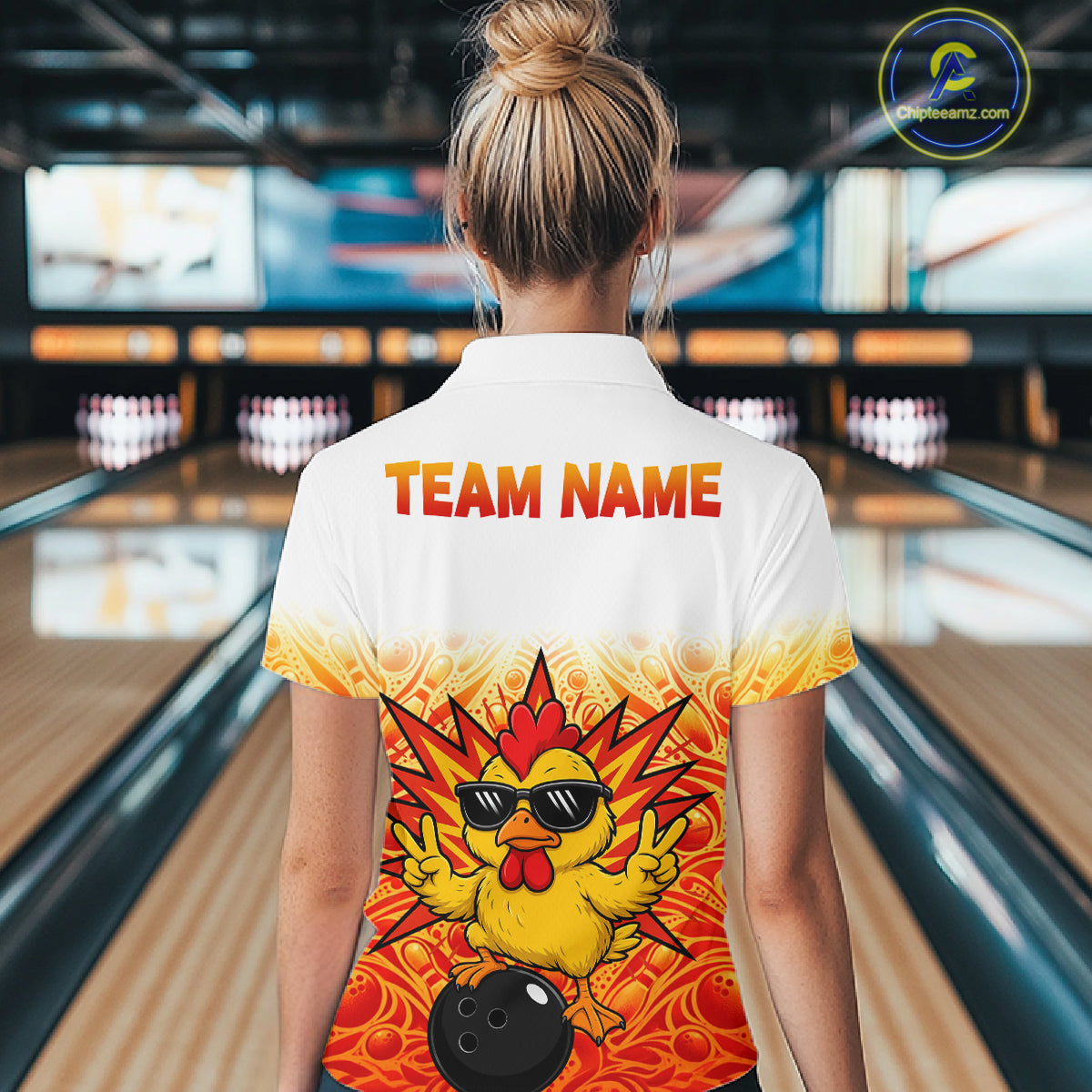 Custom Name Chicken Bowling Polo Shirt, Funny Chicken Apparel, Personalized Team Bowling Shirt