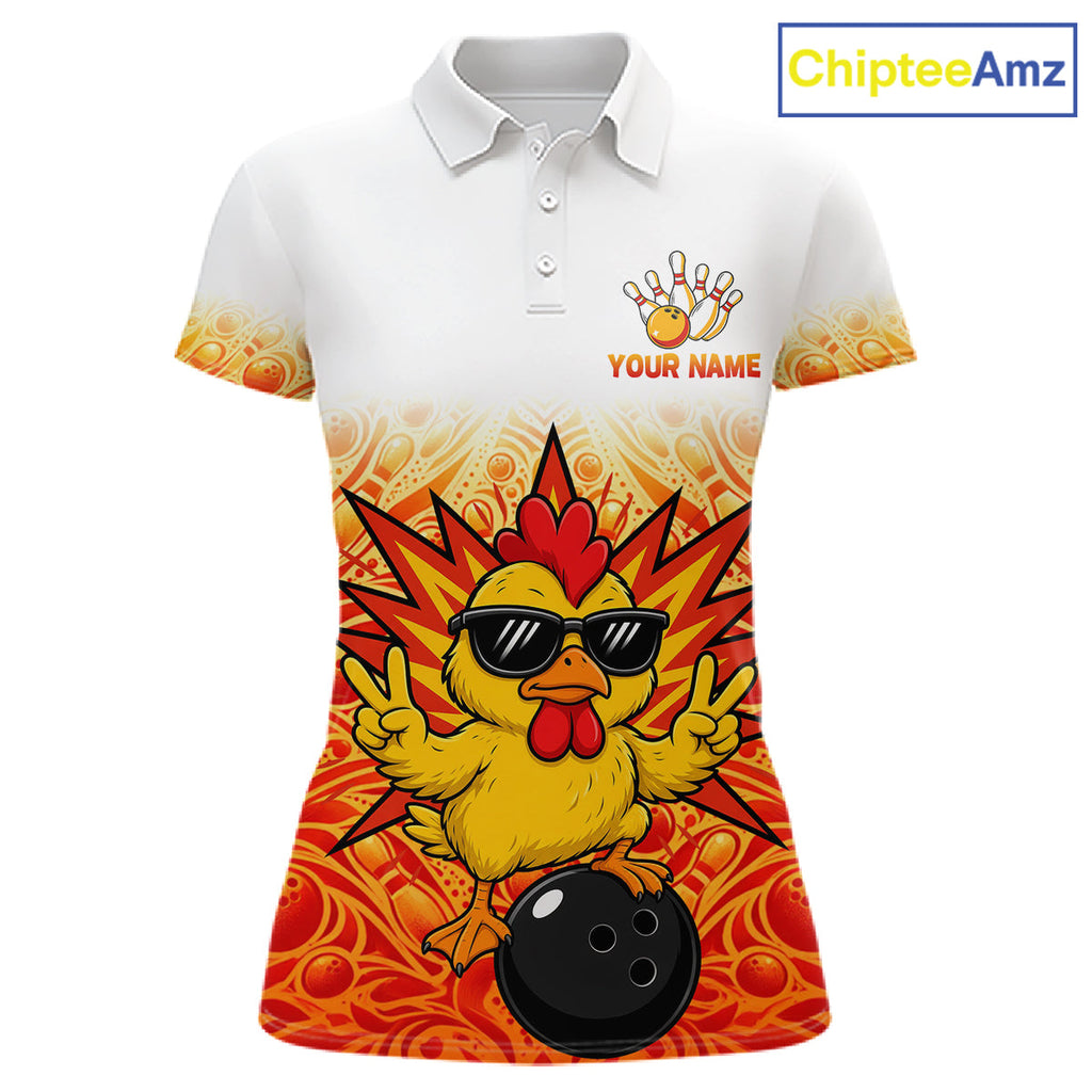 Custom Name Chicken Bowling Polo Shirt, Funny Chicken Apparel, Personalized Team Bowling Shirt