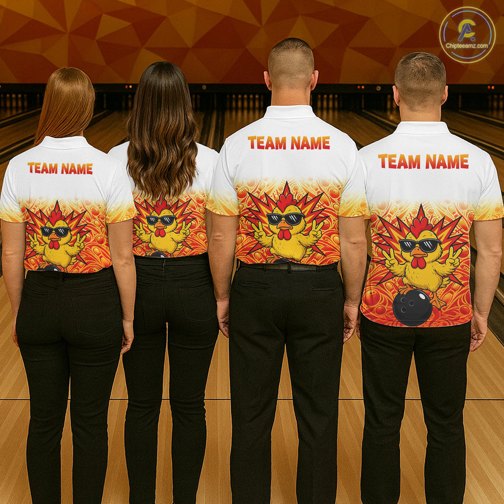 Custom Name Chicken Bowling Polo Shirt, Funny Chicken Apparel, Personalized Team Bowling Shirt