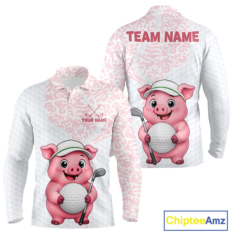 Personalized Pig Golf Shirt, Funny Golf Team Polo, Custom Name & Team Name
