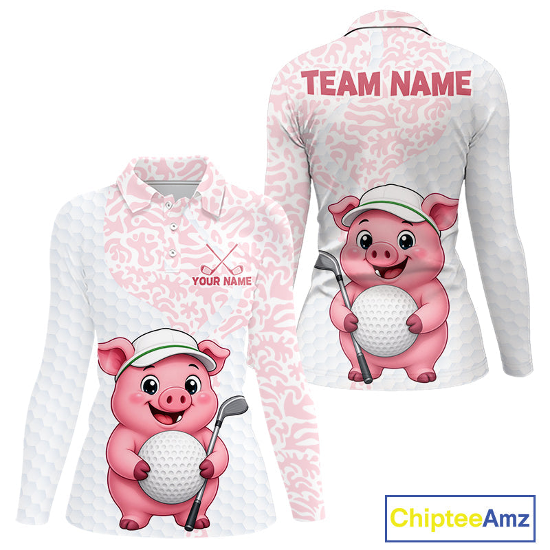Personalized Pig Golf Shirt, Funny Golf Team Polo, Custom Name & Team Name