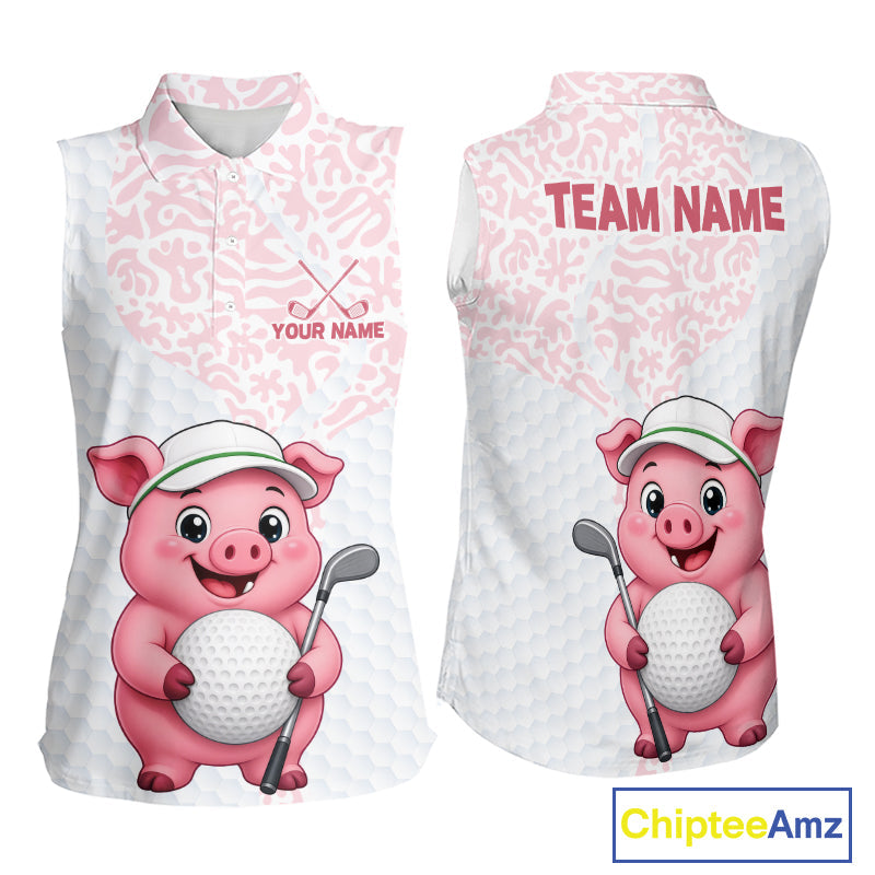Personalized Pig Sleeveless Golf Shirt, Funny Golf Team Polo, Custom Name & Team Name