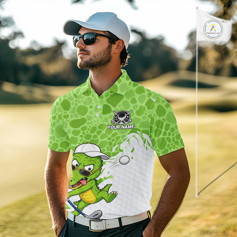 Personalized Funny Alligator Golf Polo Shirt, Custom Name & Team All Over Print Golf Shirt