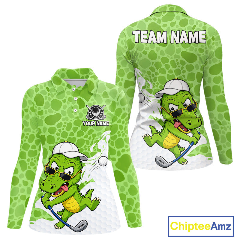 Personalized Funny Alligator Golf Polo Shirt, Custom Name & Team All Over Print Golf Shirt
