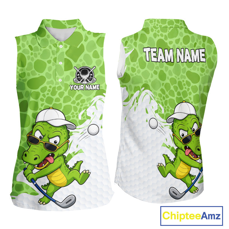 Personalized Funny Alligator Sleeveless Golf Polo Shirt, Custom Name & Team All Over Print Golf Shirt