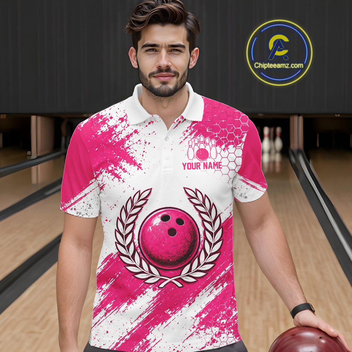 Custom Bowling Polo Shirt, Pink Breast Cancer Awareness Bowling Shirt, Personalized Team Jersey